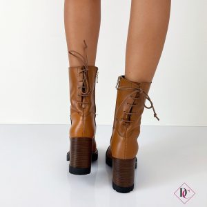 tronchetti tacco alto e largo pelle cuoio con stringhe de caro calzature 3