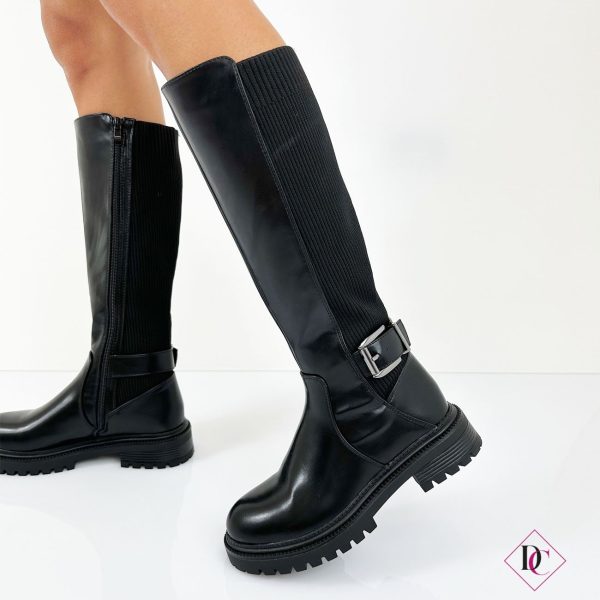 anfibi neri con gambale in lana elasticizzato de caro calzature 1