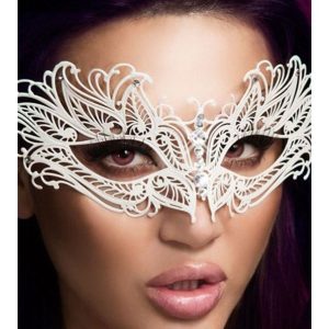 Maschera chic 3995 bianca in filigrana di metallo con strass
