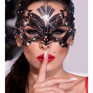 Maschera 4325 nera filigranata con strass