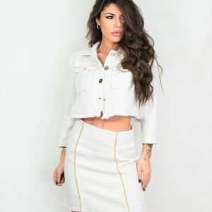 Tailleur Estephania in tweed gonna corta + giacca cropped