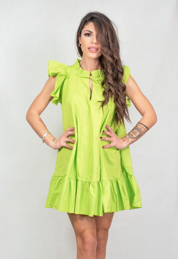 vestitino-corto-cotone-verde-giromanica-con-rouches-de-caro-calzature