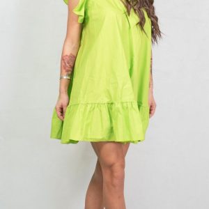 vestito-corto-estivo-giro-manica-con-rouches-verde-de-caro-calzature-1