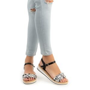 sandali bassi neri con zeppa morbida e strass de caro calzature (3)