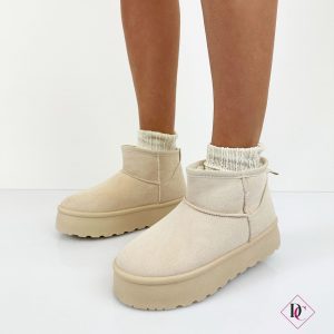 scarponcini mini beige con zeppa platform e pelliccia de caro calzature 3