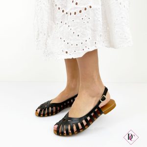 ballerine in pelle nero sandali open toe de caro calzature 2