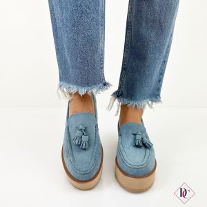 mocassini blu con zeppa platform comodi de caro calzature 1
