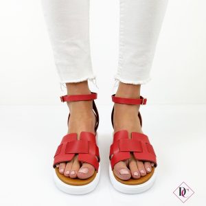 sandali rossi con zeppa comoda e cinturino alla caviglia de caro calzature