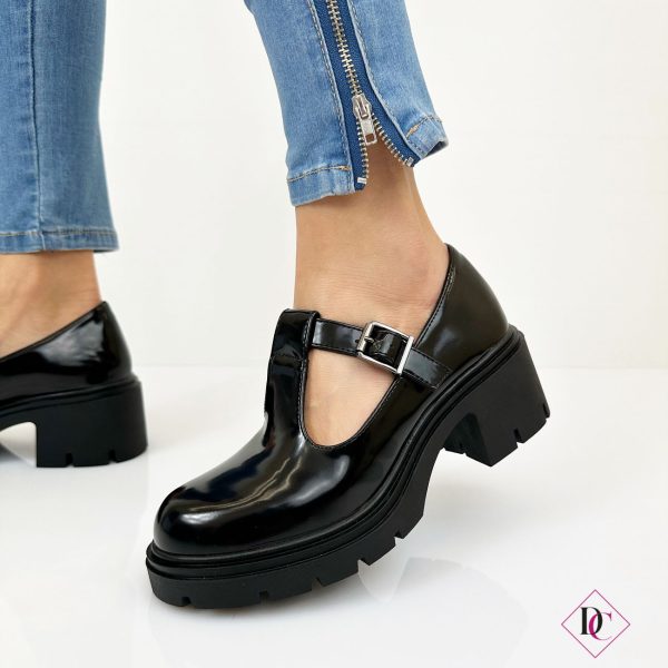 décolleté allacciate nero lucido con tacco carrarmato de caro calzature 2