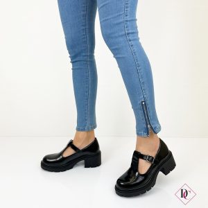 décolleté allacciate nero lucido con tacco carrarmato de caro calzature 3