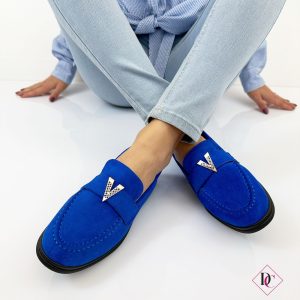 mocassini bassi primaverili blu elettrico con V oro de caro calzature 1