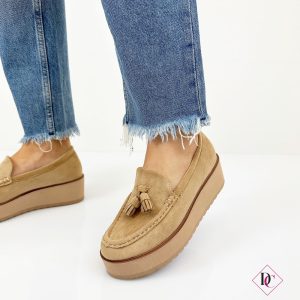 Mocassini Ronie camoscio pastello con zeppa leggera