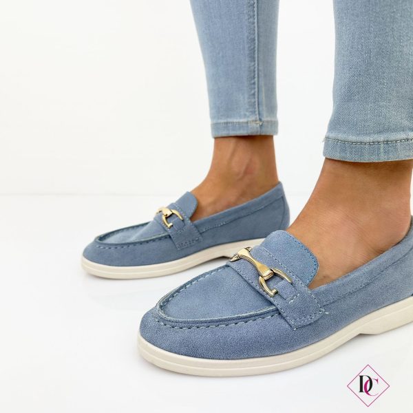 mocassini comodi flessibili scamosciati blu con fibbia oro de caro calzature