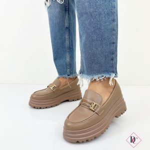 mocassini eco pelle khaki con zeppa alta e fibbia oro de caro calzature 4