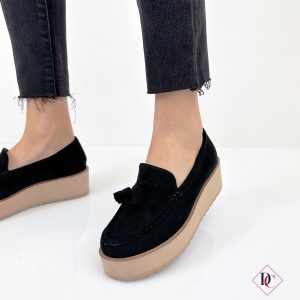 mocassini neri primavera estate con zeppa comoda de caro calzature 2