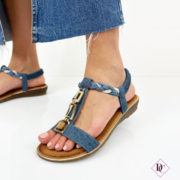 sandali bassi eleganti blu jeans con zeppa comoda de caro calzature 2