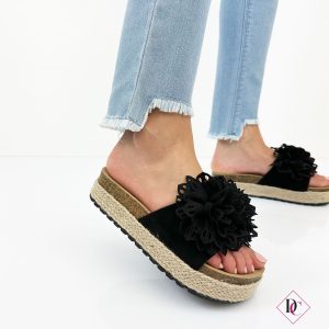 ciabatte nero sandali bassi con zeppa platform in corda de caro calzature 1