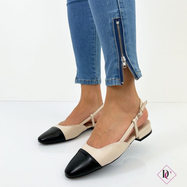 décolleté slingback tacco basso beige con punta nera de caro calzature 1