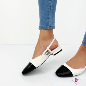 décolleté slingback tacco basso bianco con punta nera de caro calzature 3