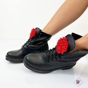 anfibi neri con lacci bassi vera pelle con corallo gioiello rosso de caro calzature