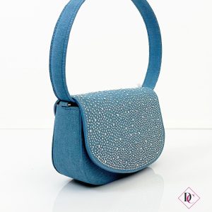 Pochette Coachella borsa in tessuto jeans con brillantini