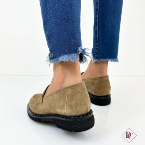 mocassini vera pelle camoscio tortora tacco basso de caro calzature