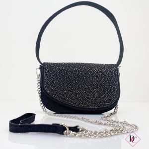 pochette nero jeans con brillantini e tracolla de caro calzature 1
