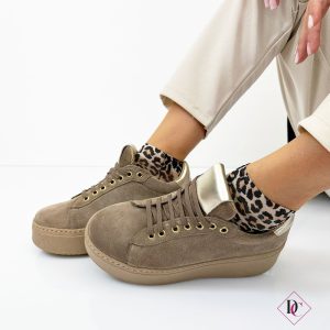 sneakers vera pelle camoscio tortora con zeppa alta de caro calzature