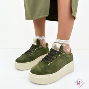 sneakers vera pelle camoscio verde con zeppa alta de caro calzature