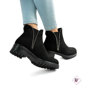 stivaletti bassi nero camoscio eleganti con strass de caro calzature (2)