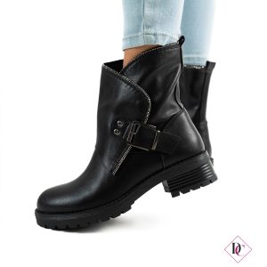 stivaletti bikers neri con tacco basso e gambale morbido regolabile de caro calzature (3)