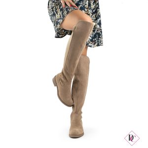 stivali scamosciati khaki con tacco basso alti sopra il ginocchio de caro calzature (1)