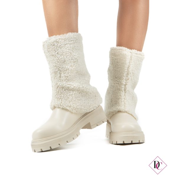 anfibi beige impermeabili tacco basso caldi con pelo de caro calzature (2)