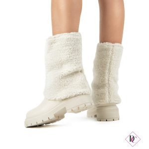 anfibi beige impermeabili tacco basso caldi con pelo de caro calzature (3)