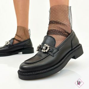 mocassini neri vera pelle eleganti con gioielli made in italy de caro calzature 3