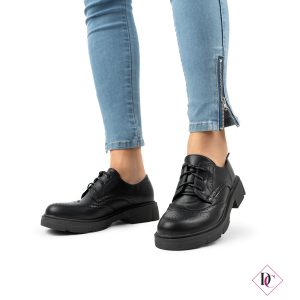 sneakers nero eco pelle con lacci inglesine tacco basso de caro calzature (2)