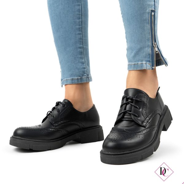 sneakers nero eco pelle con lacci inglesine tacco basso de caro calzature (5)