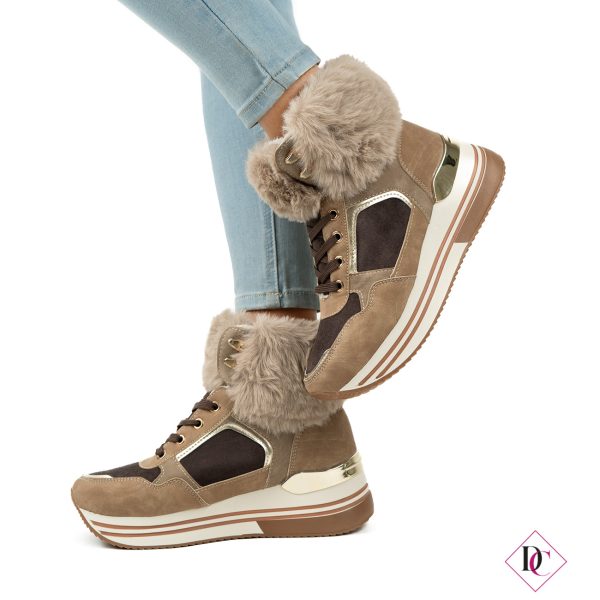 sneakers stivaletti caldi con pelo marrone e zeppa comoda de caro calzature (1)