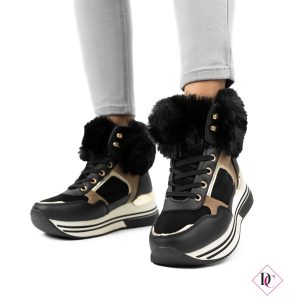 sneakers stivaletti caldi con pelo neri e zeppa comoda de caro calzature (2)