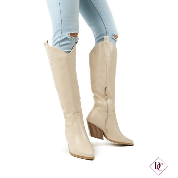 stivali texani eco pelle beige tacco comodo de caro calzature (3)