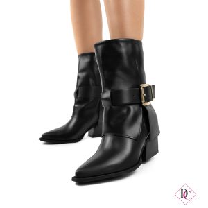 stivaletti neri texani vera pelle a punta eleganti con fibbia oro de caro calzature (2)