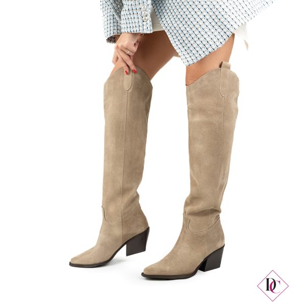 stivali texani camoscio fango alti al ginocchio vera pelle de caro calzature (1)