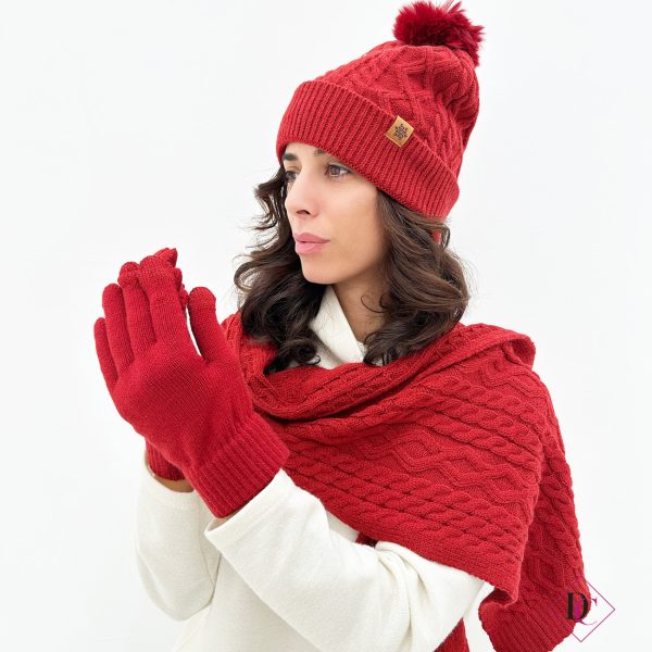 Coordinato in lana sciarpa guanti cappello rosso de caro calzature 1