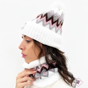 set coordinato cappello con pon pon e scalda collo bianco de caro calzature 2