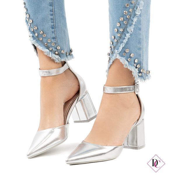 décolleté eleganti argento con tacco comodo alto e cinturino de caro calzature (4)