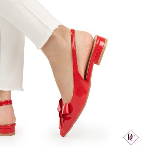 décolleté rosso vernice slingback con tacco basso de caro calzature (4)