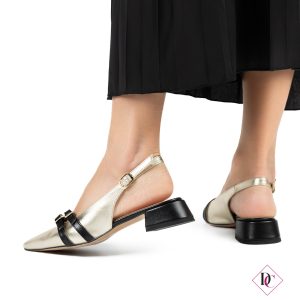 décolleté tacco basso slingback nero oro ballerine de caro calzature (1)
