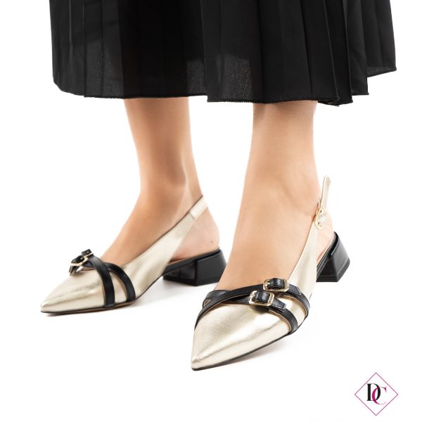 décolleté tacco basso slingback nero oro ballerine de caro calzature (3)