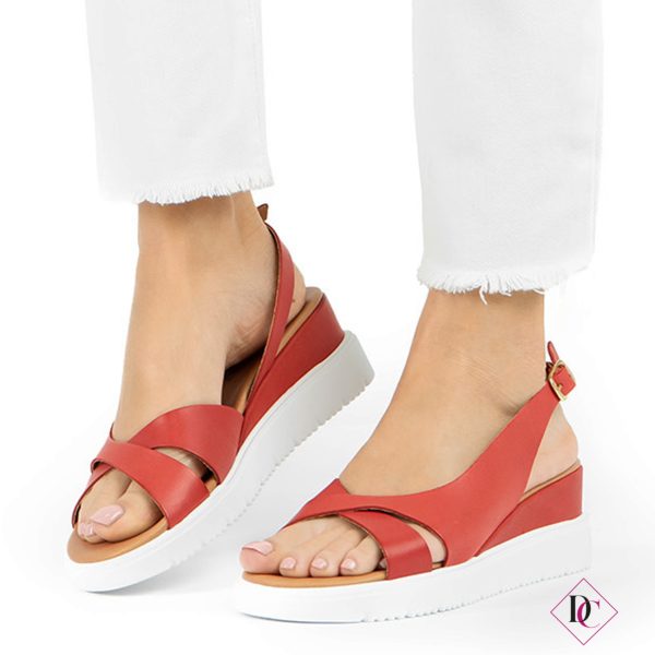 sandali con zeppa rossa tacco basso vera pelle de caro calzature (3)