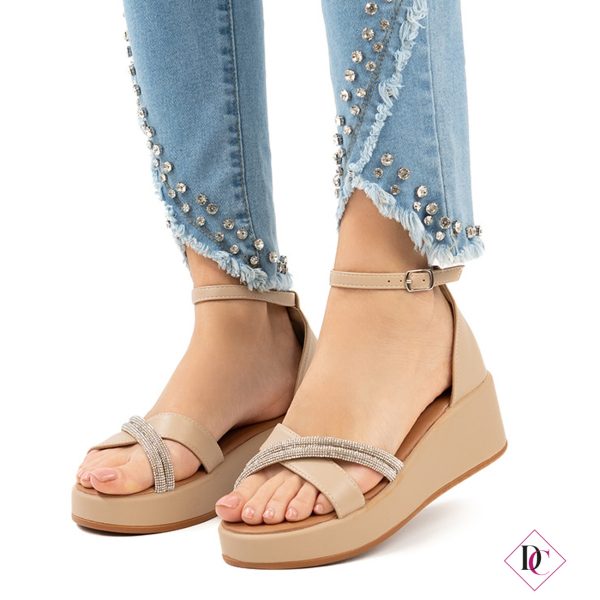 sandali khaki con zeppa comoda giornaliera e strass de caro calzature (4)